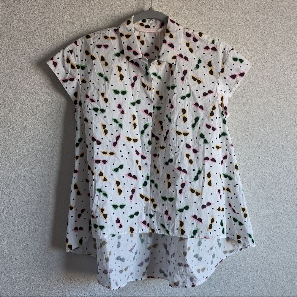 Zara White Button-Down Shirt with Multicolor Sunglasses Print